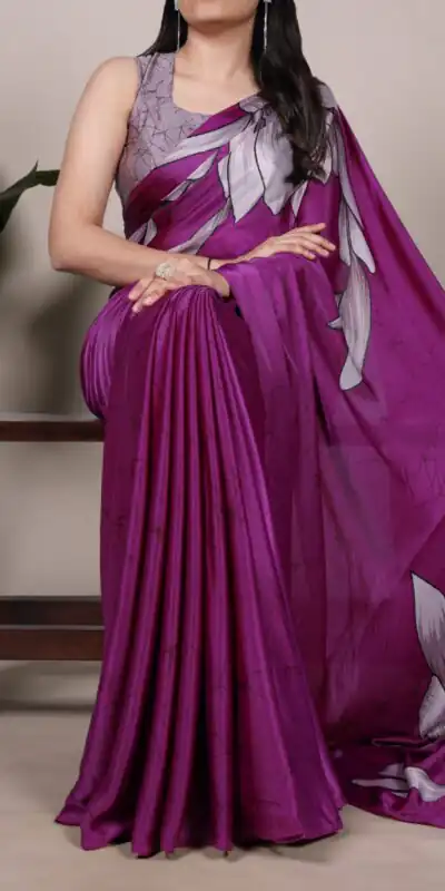 YNF 7054 Pink Color Satin Silk Floral Printed Saree Casual, Wedding, Festive, Events . Expected Delivery  4-6 Working Days @1549/- only                                                                                | Sarees, Bollywood Sarees, Creative Sarees, Designer Sarees, Embroidered Sarees, Ethnic Saree, Modern Digital sarees, Party Wear Sarees