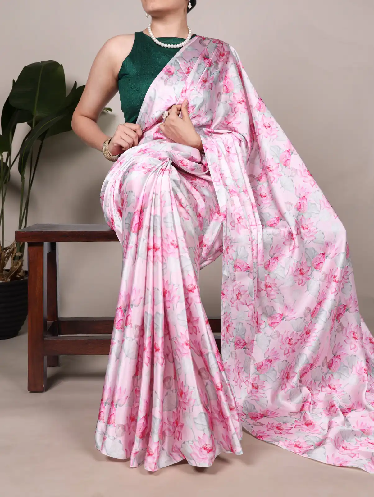 YNF 7054 Pink Color Satin Silk Floral Printed Saree Casual, Wedding, Festive, Events . Expected Delivery  4-6 Working Days @1549/- only                                                                                | Sarees, Bollywood Sarees, Creative Sarees, Designer Sarees, Embroidered Sarees, Ethnic Saree, Modern Digital sarees, Party Wear Sarees