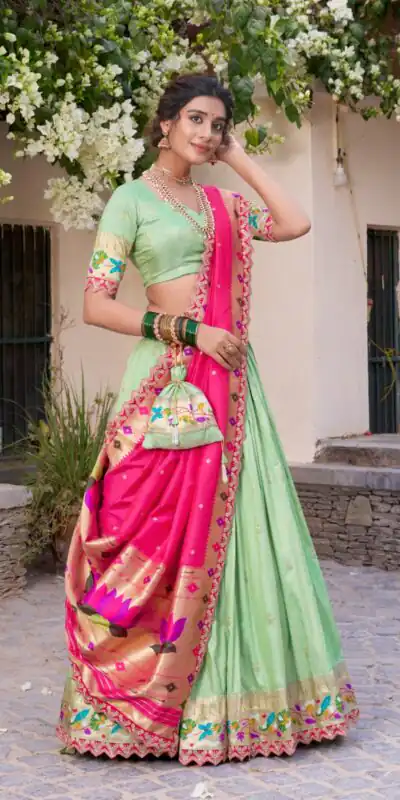 LNB 2014 Pista Color Jacquard Silk Zari Work Sequins Thread Embroidery Lehenga Choli Wedding, Party, Festive, Events Etc. Delivery 4-6 Working Days Rs 3749 | Lehenga, Bollywood Lehenga, Creative Lehenga, Designer Lehenga, Embroidered Lehenga, Party Wear Lehenga