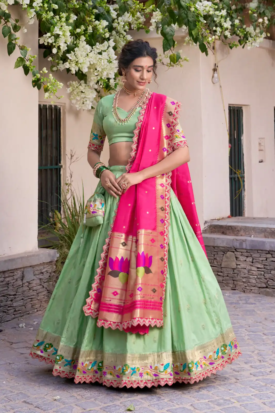 LNB 2014 Pista Color Jacquard Silk Zari Work Sequins Thread Embroidery Lehenga Choli Wedding, Party, Festive, Events Etc. Delivery 4-6 Working Days Rs 3749 | Lehenga, Bollywood Lehenga, Creative Lehenga, Designer Lehenga, Embroidered Lehenga, Party Wear Lehenga