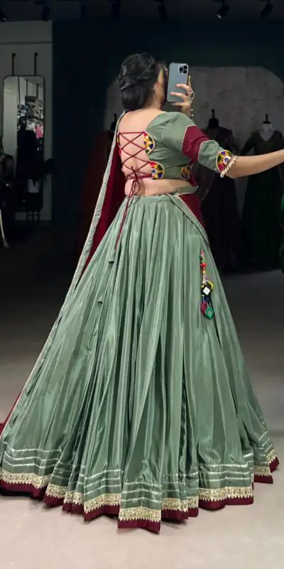 LNB 1656 Pista Color Silk Crepe Sequins Thread Embroidery Gotta Lehenga Choli Festive Party Wedding, Events etc. Delivery 4-6 Working Days @3399/- | Lehenga, Bollywood Lehenga, Creative Lehenga, Designer Lehenga, Embroidered Lehenga, Party Wear Lehenga