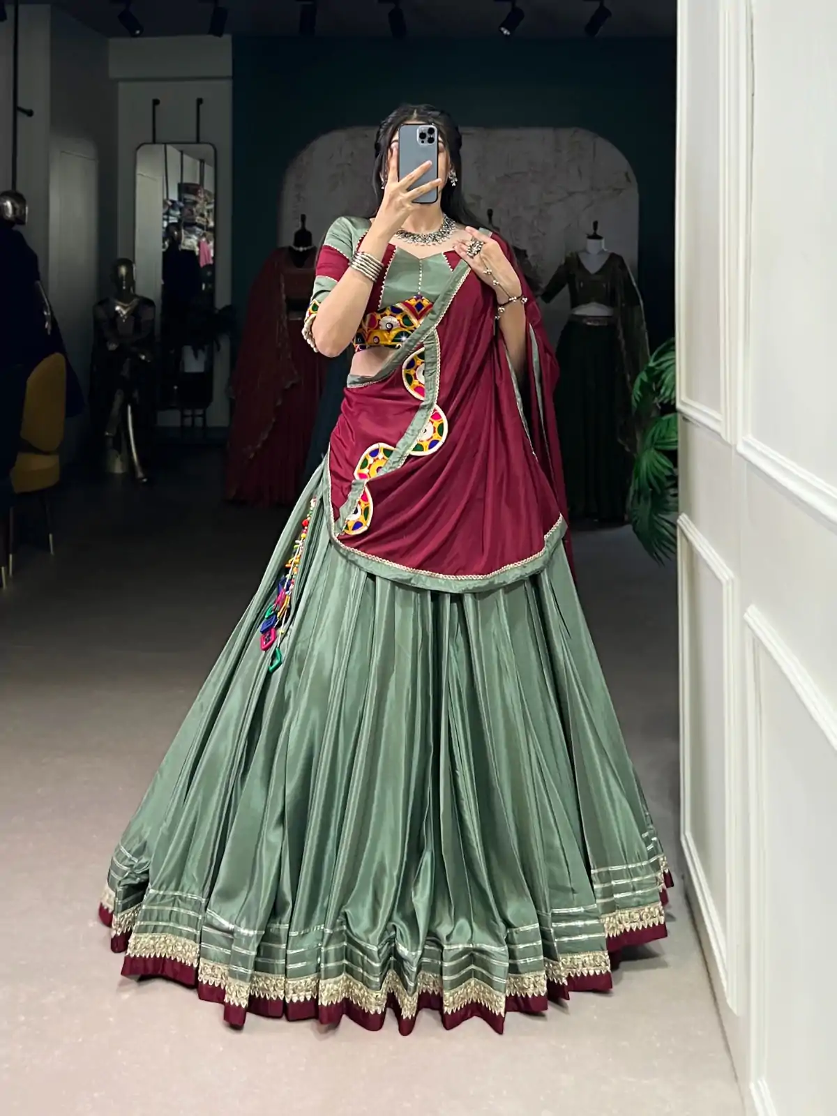 LNB 1656 Pista Color Silk Crepe Sequins Thread Embroidery Gotta Lehenga Choli Festive Party Wedding, Events etc. Delivery 4-6 Working Days @3399/- | Lehenga, Bollywood Lehenga, Creative Lehenga, Designer Lehenga, Embroidered Lehenga, Party Wear Lehenga