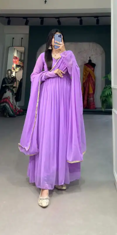 YNF 5102 Purple Color Georgette Plain Sequins Embroidery Lace Gown Casual, Wedding, Festive, Events . Expected Delivery 4-6 Working Days @1749/- only | Gowns, Bollywood Gowns, Creative Gowns, Designer Gowns, Embroidered Gowns, Party Wear Gowns