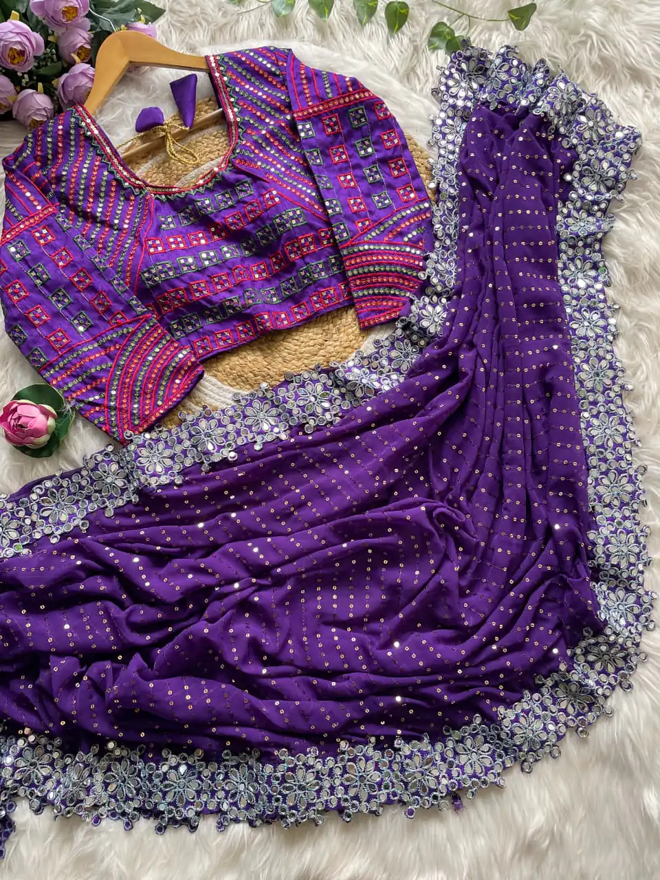 DF 3453 Purple Color Faux Georgette 5mm Sequence Work Casual, Wedding, Festive, Events . Expected Delivery  4-6 Working Days @2099/- only                                                                                | Sarees, Bollywood Sarees, Creative Sarees, Designer Sarees, Embroidered Sarees, Ethnic Saree, Modern Digital sarees, Party Wear Sarees