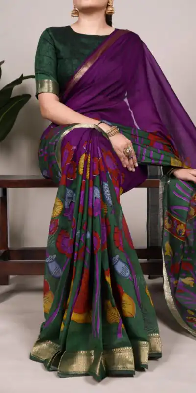 YNF 7036 Purple Color Polyester Chanderi Printed Zari Weaving Work Saree Casual, Wedding, Festive, Events . Expected Delivery  4-6 Working Days @1499/- only                                                                                | Sarees, Bollywood Sarees, Creative Sarees, Designer Sarees, Embroidered Sarees, Ethnic Saree, Modern Digital sarees, Party Wear Sarees