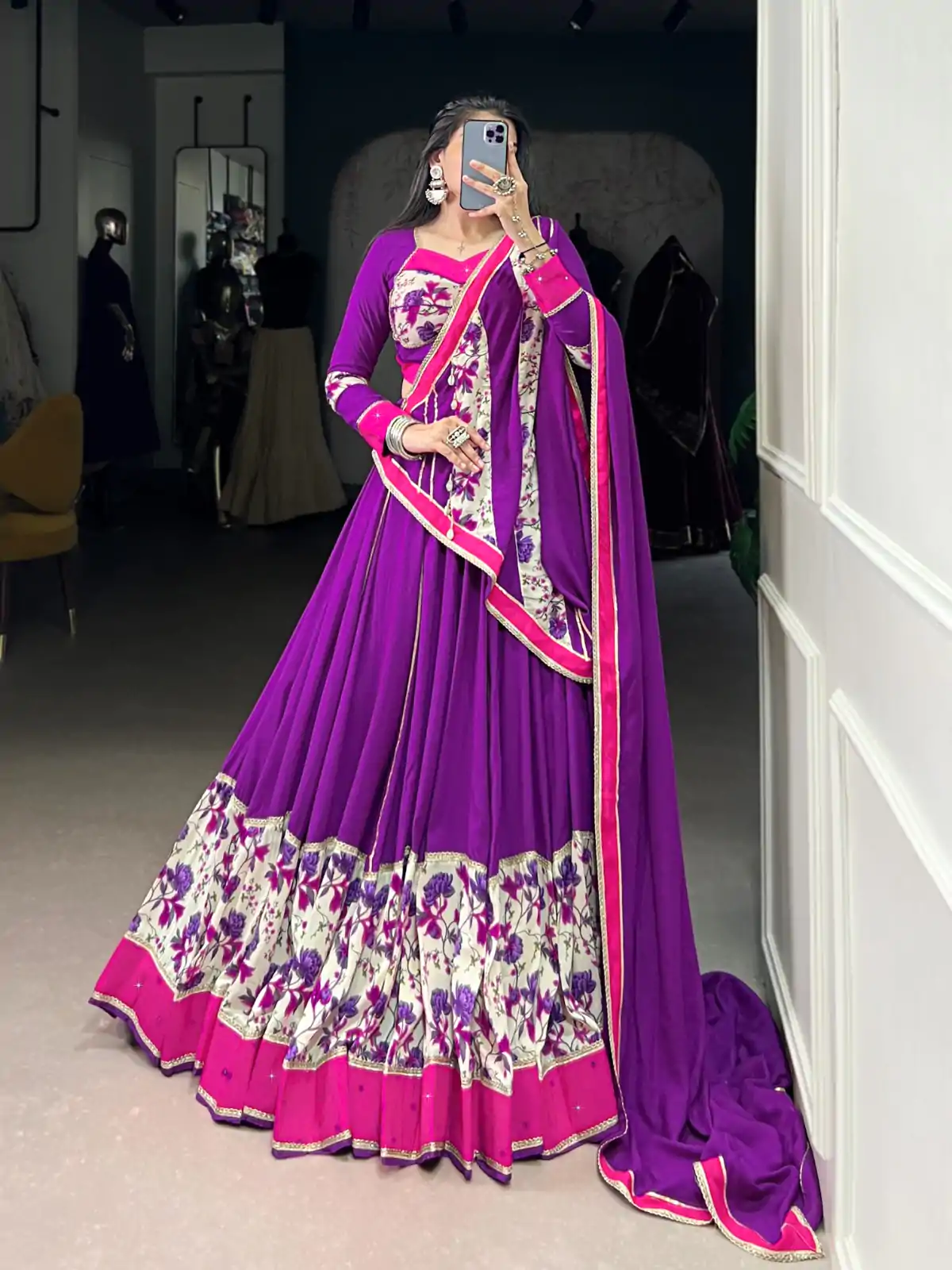 LNB 1618 Purple Color Printed And Original Mirror Hand Work With Lace Lehenga Choli Wedding, Party, Festive, Events Etc. Delivery 4-6 Working Days Rs 4249 | Lehenga, Bollywood Lehenga, Creative Lehenga, Designer Lehenga, Embroidered Lehenga, Party Wear Lehenga