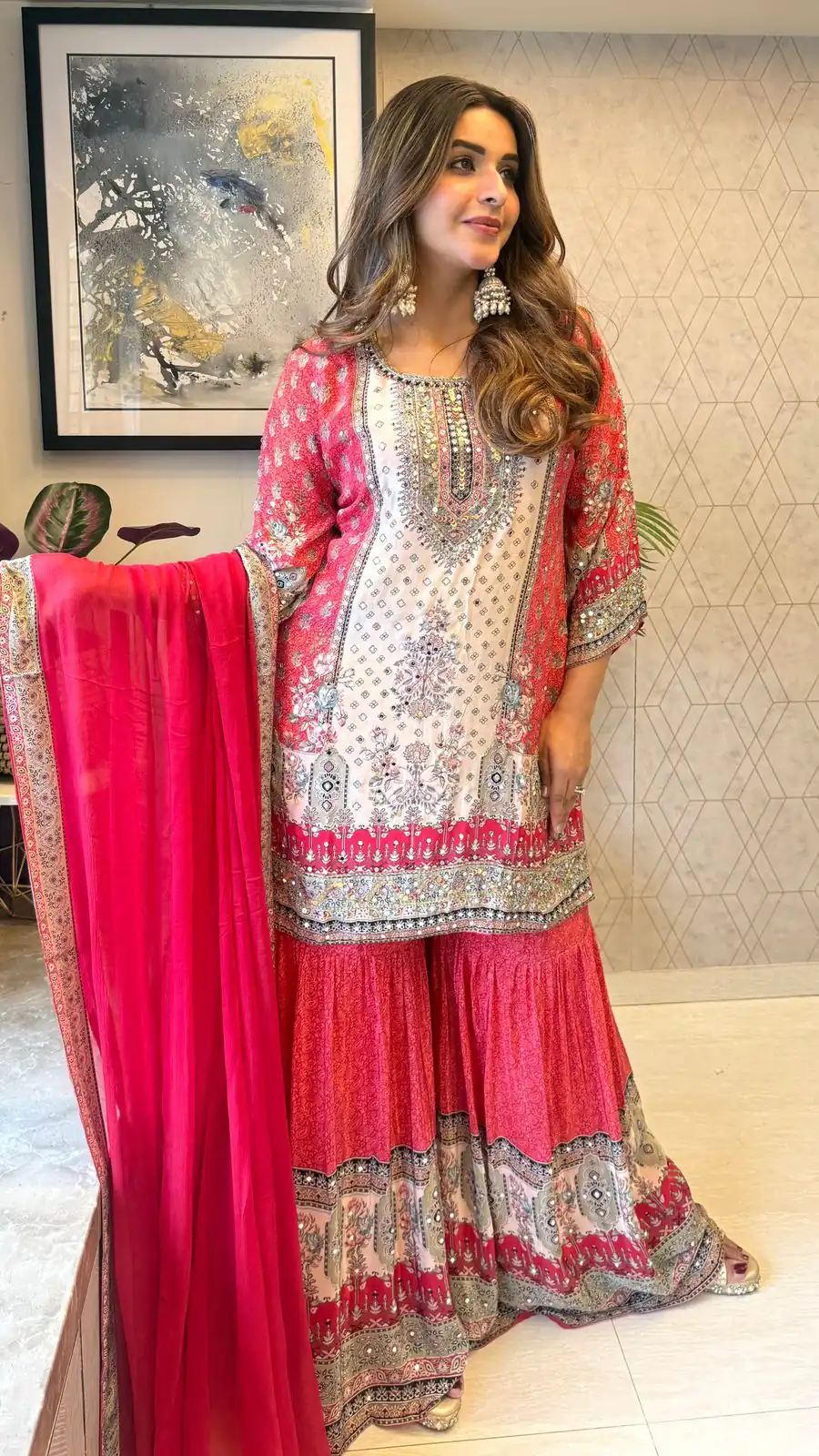 BE 387 Red Color Chinon Printed With Real Mirror Work Salwar Suit Casual, Wedding, Festive, Events . Expected Delivery  4-6 Working Days @1899/- only      | Jump Suits, Salwar suit, Designer Suits, Casual Suits, Creative suits, Palazzo Suits, Party Wear Suits, Patiala Suits, Straight Suits