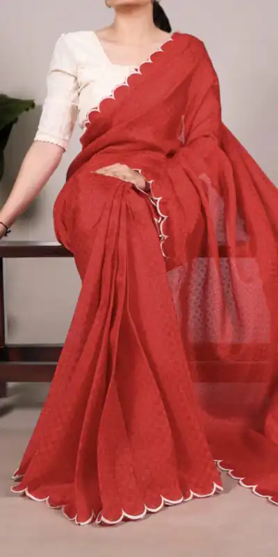 YNF 7105 Red Color Gadhawal Chex Arca Work Saree Casual, Wedding, Festive, Events . Expected Delivery  4-6 Working Days @1599/- only                                                                                | Sarees, Bollywood Sarees, Creative Sarees, Designer Sarees, Embroidered Sarees, Ethnic Saree, Modern Digital sarees, Party Wear Sarees