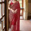 Red Georgette Embroidery Work Saree