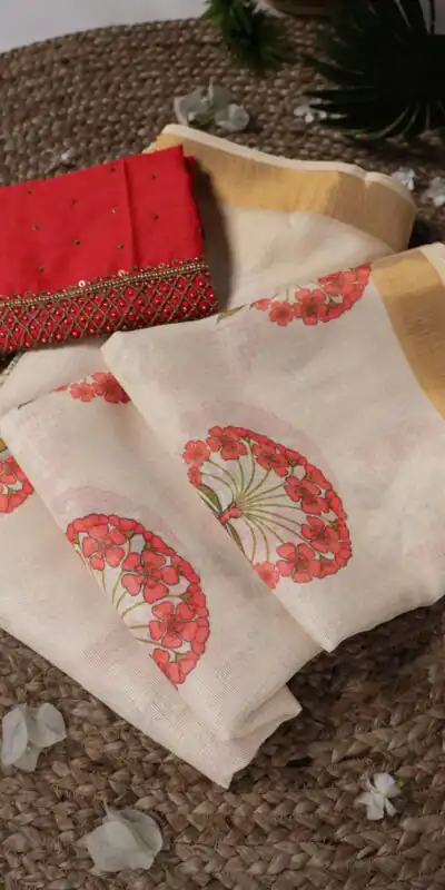 YNF 7205 Red Color Onam Printed With Banglory Blouse Saree Casual, Wedding, Festive, Events . Expected Delivery  4-6 Working Days @1749/- only                                                                                | Sarees, Bollywood Sarees, Creative Sarees, Designer Sarees, Embroidered Sarees, Ethnic Saree, Modern Digital sarees, Party Wear Sarees