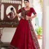 Red Tasar Gamthi Print Work Lehenga Choli
