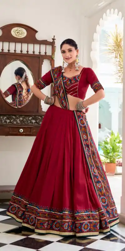 LNB 1243 Red Color Tasar Silk Gamthi Print Embossed Gotta Patti Lace Lehenga Choli Festive Party Wedding, Events etc. Delivery 4-6 Working Days @2999/- | Lehenga, Bollywood Lehenga, Creative Lehenga, Designer Lehenga, Embroidered Lehenga, Party Wear Lehenga