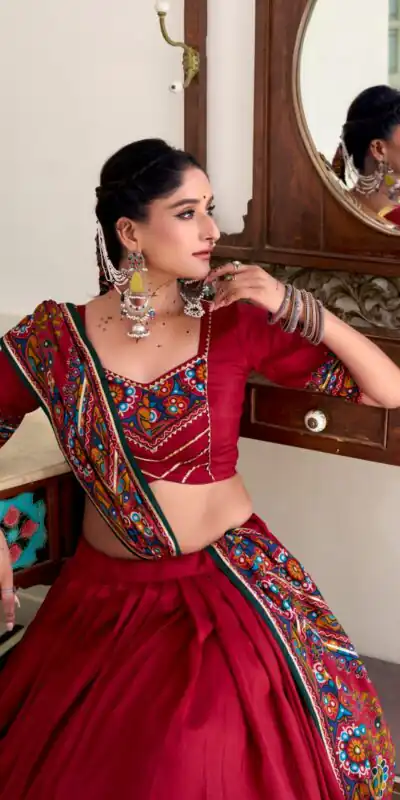 LNB 1243 Red Color Tasar Silk Gamthi Print Embossed Gotta Patti Lace Lehenga Choli Festive Party Wedding, Events etc. Delivery 4-6 Working Days @2999/- | Lehenga, Bollywood Lehenga, Creative Lehenga, Designer Lehenga, Embroidered Lehenga, Party Wear Lehenga