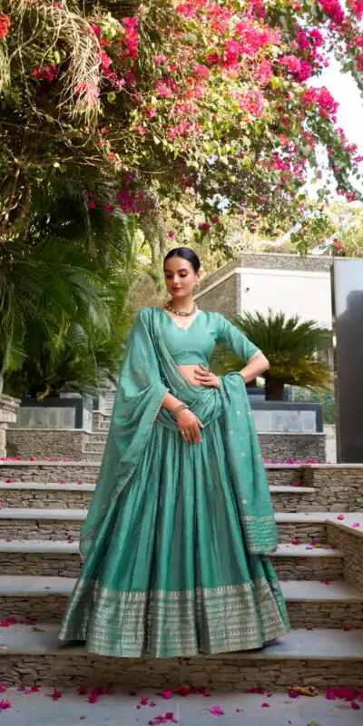 LNB 1906 Sea Green Pure Chanderi Plain With Zari Weaving Work Border Lehenga Choli Wedding, Party, Festive, Events Etc. Delivery 4-6 Working Days Rs 1999 | Lehenga, Bollywood Lehenga, Creative Lehenga, Designer Lehenga, Embroidered Lehenga, Party Wear Lehenga