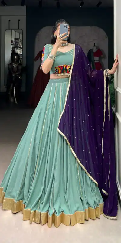 LNB 1655 Sea Green Color Pure Rayon Embossed Design Gotta Patti Lace Lehenga Choli Wedding, Party, Festive, Events Etc. Delivery 4-6 Working Days Rs 2099 | Lehenga, Bollywood Lehenga, Creative Lehenga, Designer Lehenga, Embroidered Lehenga, Party Wear Lehenga