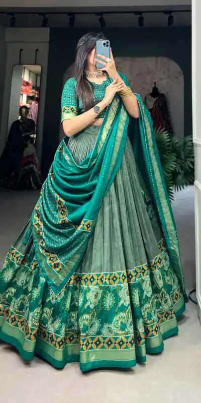 LNB 1210 Sea Green Color Tasar Silk Floral Print With Foil Print Lehenga Choli Wedding, Party, Festive, Events Etc. Delivery 4-6 Working Days Rs 2499 | Lehenga, Bollywood Lehenga, Creative Lehenga, Designer Lehenga, Embroidered Lehenga, Party Wear Lehenga