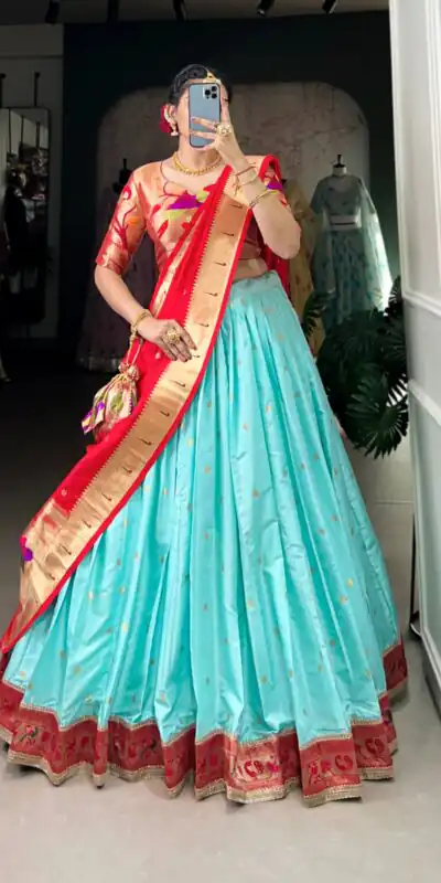 LNB 2006 Sky Blue Color Jacquard Silk Weaving Zari Work Lace Touch Up Lehenga Choli Wedding, Party, Festive, Events Etc. Delivery 4-6 Working Days Rs 3499 | Lehenga, Bollywood Lehenga, Creative Lehenga, Designer Lehenga, Embroidered Lehenga, Party Wear Lehenga