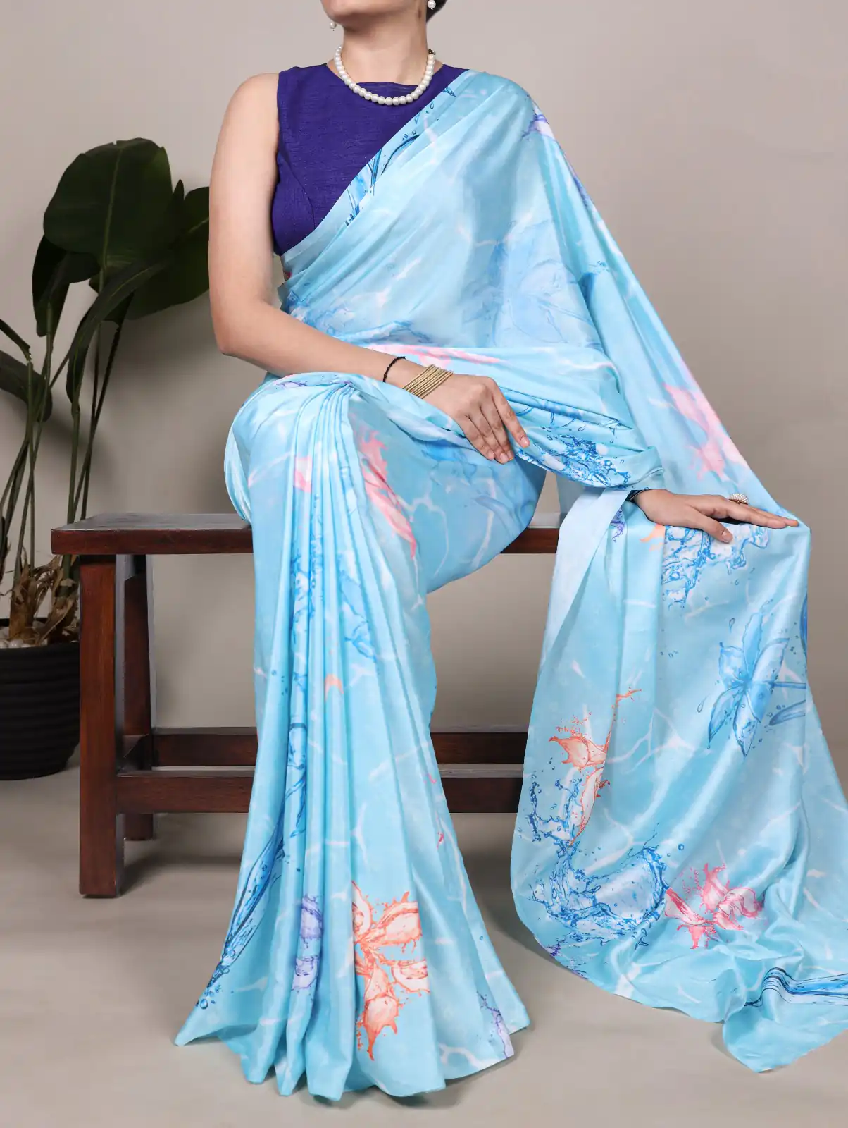 YNF 7054 Sky Blue Color Satin Silk Floral Printed Saree Casual, Wedding, Festive, Events . Expected Delivery  4-6 Working Days @1549/- only                                                                                | Sarees, Bollywood Sarees, Creative Sarees, Designer Sarees, Embroidered Sarees, Ethnic Saree, Modern Digital sarees, Party Wear Sarees
