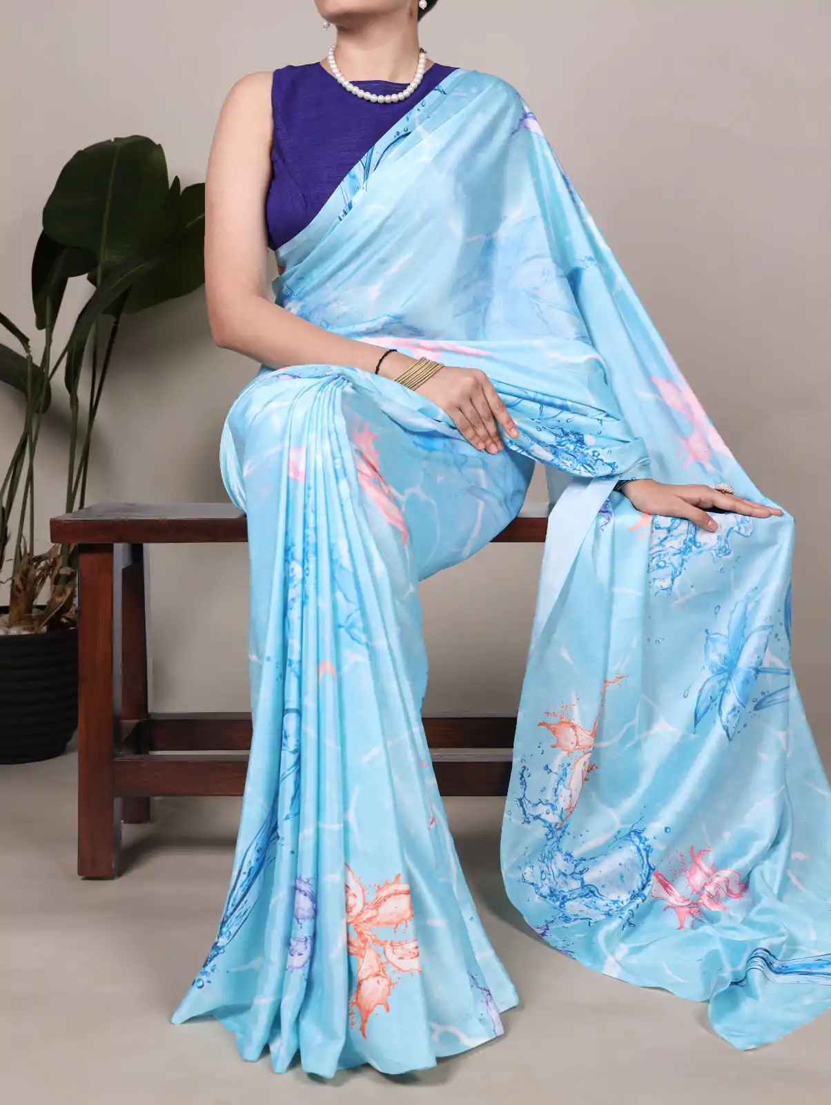 YNF 7054 Sky Blue Color Satin Silk Floral Printed Saree Casual, Wedding, Festive, Events . Expected Delivery  4-6 Working Days @1549/- only                                                                                | Sarees, Bollywood Sarees, Creative Sarees, Designer Sarees, Embroidered Sarees, Ethnic Saree, Modern Digital sarees, Party Wear Sarees