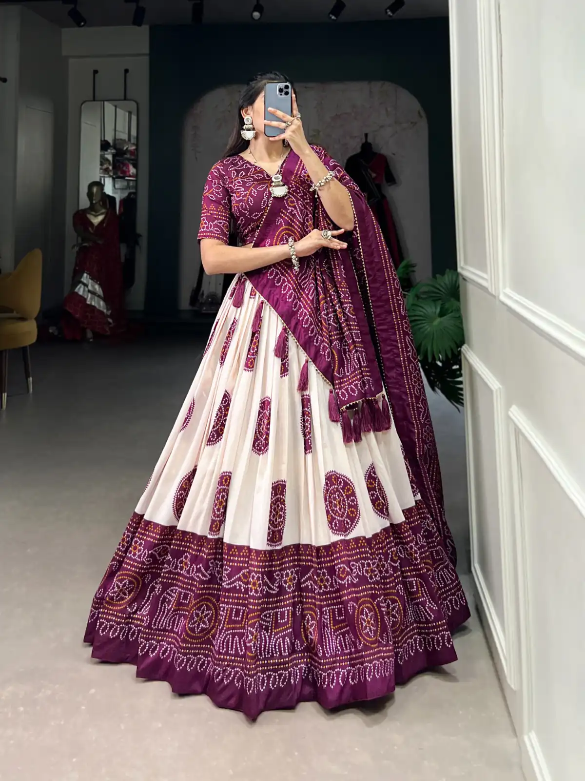 LNB 1229 Wine Color Tasar Silk Bandhej Print Lehenga Choli Wedding, Party, Festive, Events Etc. Delivery 4-6 Working Days Rs 2249 | Lehenga, Bollywood Lehenga, Creative Lehenga, Designer Lehenga, Embroidered Lehenga, Party Wear Lehenga