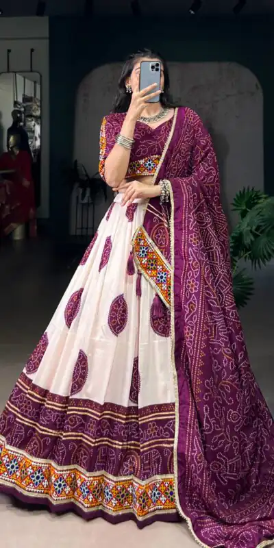 LNB 1736 Wine Color Tasar Silk Bandhej Print And Gamthi Work Lehenga Choli Wedding, Party, Festive, Events Etc. Delivery 4-6 Working Days Rs 3499 | Lehenga, Bollywood Lehenga, Creative Lehenga, Designer Lehenga, Embroidered Lehenga, Party Wear Lehenga