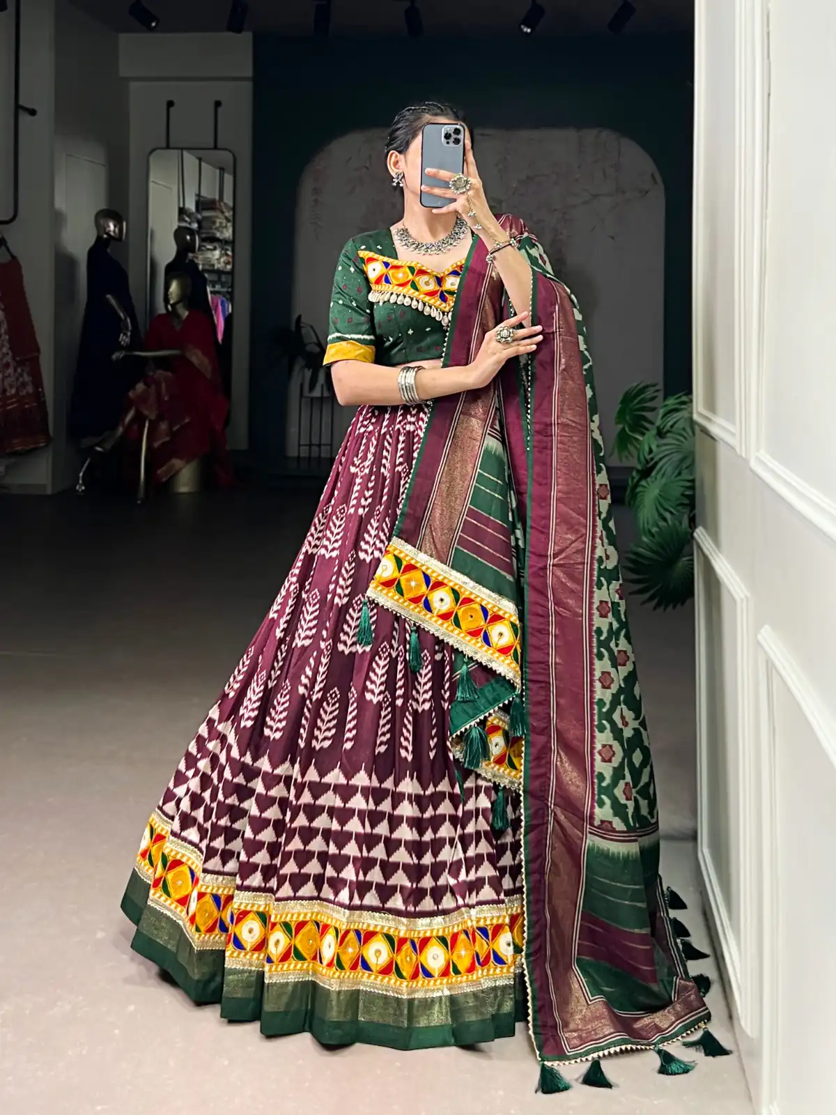 LNB 1732 Wine Color Tasar Silk Print Foil Work Real Mirror Gamthi Work Lehenga Choli Wedding, Party, Festive, Events Etc. Delivery 4-6 Working Days Rs 2999 | Lehenga, Bollywood Lehenga, Creative Lehenga, Designer Lehenga, Embroidered Lehenga, Party Wear Lehenga