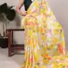 YNF 7017 Yellow Color Dull Satin Floral Printed Saree Casual, Wedding, Festive, Events . Expected Delivery  4-6 Working Days @1499/- only                                                                                | Sarees, Bollywood Sarees, Creative Sarees, Designer Sarees, Embroidered Sarees, Ethnic Saree, Modern Digital sarees, Party Wear Sarees
