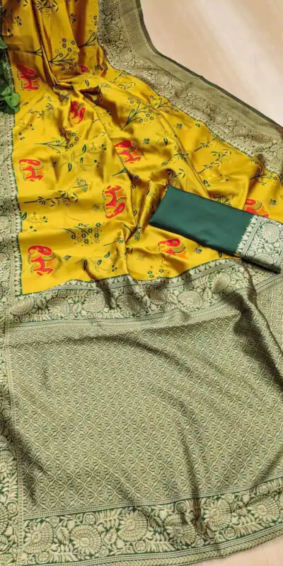 KP 6004 Yellow Soft Lichi Silk Jacquard Work With Designer Work Saree. Grab it for ₹1499. Delivery 4-6 Working Days. Shop now. | Sarees, Bollywood Sarees, Creative Sarees, Designer Sarees, Embroidered Sarees, Ethnic Saree, Modern Digital sarees, Party Wear Sarees