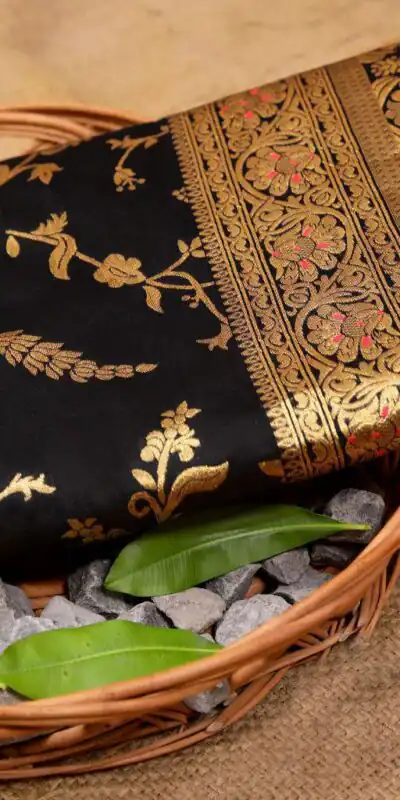 Black Banarsari Silk With Lace Border Saree