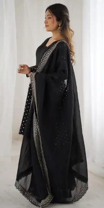 ZSR 3134 Black Crunchy Silk Salwar Suit Perfect for Wedding, Party, Sangeet, Anniversary, Housewarming Introductory Price ₹2399. Delivery 4-6 | Jump Suits, Salwar suit, Designer Suits, Casual Suits, Creative suits, Palazzo Suits, Party Wear Suits, Patiala Suits, Straight Suits