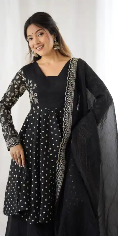 ZSR 3134 Black Crunchy Silk Salwar Suit Perfect for Wedding, Party, Sangeet, Anniversary, Housewarming Introductory Price ₹2399. Delivery 4-6 | Jump Suits, Salwar suit, Designer Suits, Casual Suits, Creative suits, Palazzo Suits, Party Wear Suits, Patiala Suits, Straight Suits