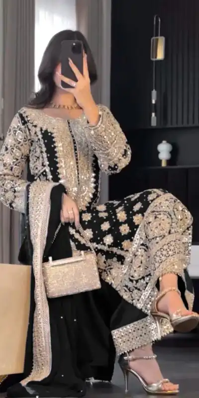 SR 1654 Maroon in Faux Georgette With Heavy Embroidery Sequence Work Wedding, Party, Festive, Events Special 4-6 Working Days At 2599/- Only | Jump Suits, Salwar suit, Designer Suits, Casual Suits, Creative suits, Palazzo Suits, Party Wear Suits, Patiala Suits, Straight Suits