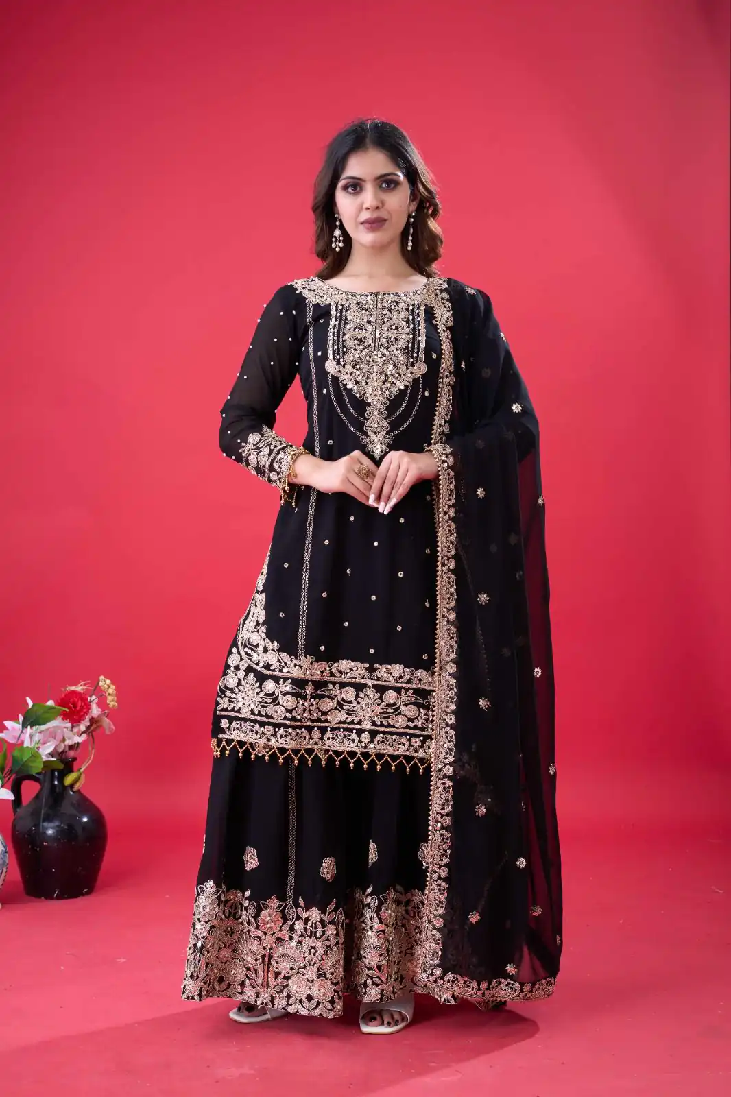 SR 1688 Black Faux Georgette with Lace Work & Embroidery Work. Salwar Suit Introductory Price ₹1949. Delivery 4-6 Working Days. Shop now. | Jump Suits, Salwar suit, Designer Suits, Casual Suits, Creative suits, Palazzo Suits, Party Wear Suits, Patiala Suits, Straight Suits