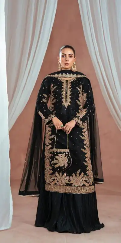 KF 1705 Black Fuax Georgette With Embroidery Work Salwar Suit . Wedding, Party, Festive, Events, Deal ₹2049. Delivery 4-6 Working Days. Shop now. | Jump Suits, Tops & Bottoms, Track Suits, Trendy Wear, Salwar suit, Designer Suits, Casual Suits, Creative suits, Palazzo Suits, Party Wear Suits, Patiala Suits, Straight Suits