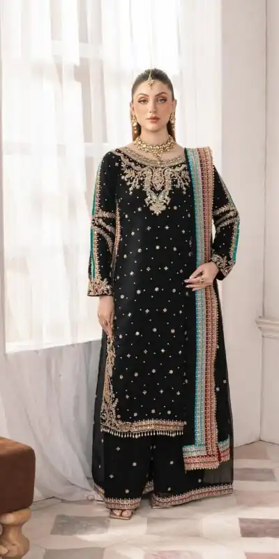 Black Fuax Georgette Mirror Work Embroidery Salwar Suit