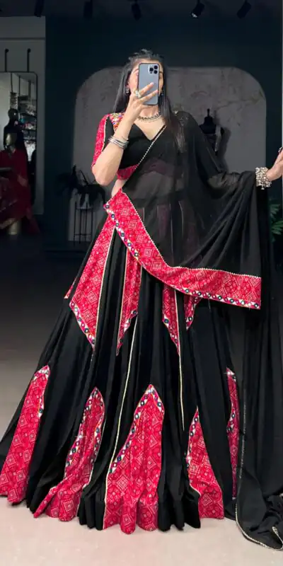 LNB 1683 Black Pure Rayon with Mirror Work & Gamthi Work Lehenga Choli . Introductory Price ₹3949. Delivery 4-6 Working Days. Shop now. | Lehenga, Bollywood Lehenga, Creative Lehenga, Designer Lehenga, Embroidered Lehenga, Party Wear Lehenga