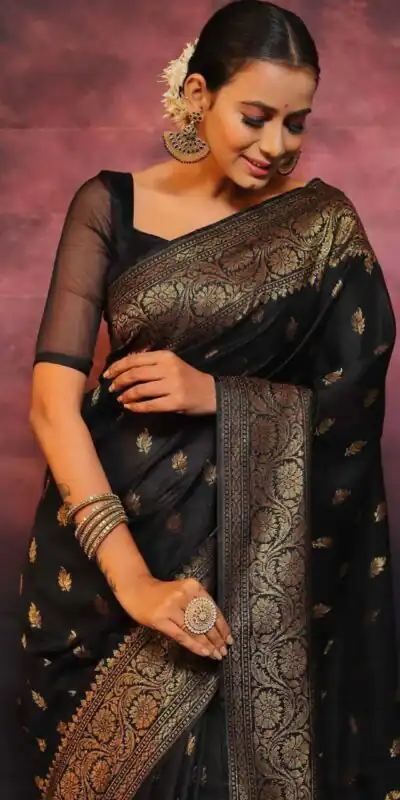 KP 6010 Black Soft Lichi Silk Jacquard Saree Perfect for Wedding, Party, Traditional Day, Family Gatherings, Sangeet . Grab it for ₹1349. Delivery 4-6 W | Sarees, Bollywood Sarees, Creative Sarees, Designer Sarees, Embroidered Sarees, Ethnic Saree, Modern Digital sarees, Party Wear Sarees