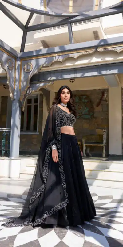 LNB 1428 Black Star Satin Embroidery Work & Sequins Work Lehenga Choli in . Now at just ₹3199. Delivery 4-6 Working Days. Shop now. | Lehenga, Bollywood Lehenga, Creative Lehenga, Designer Lehenga, Embroidered Lehenga, Party Wear Lehenga