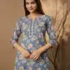 INLI Blush 2.0 Blue Cotton Printed Designer Work Kurti in . Wedding, Party, Festive, Events, Special Price ₹1269. Delivery 4-6 Working Days. Shop now. | Kurti, Bollywood Kurti, Creative Kurtis, Designer Kurti, Party Wear Kurti, Selfie Kurti