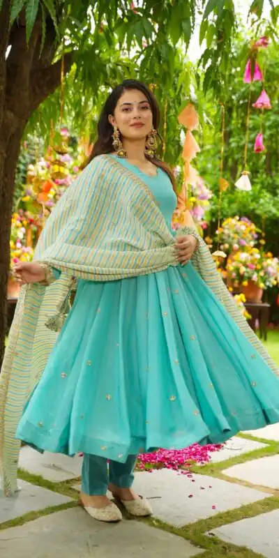 SRK 5298 Blue Faux Georgette With Embroidery Work With Fancy Full Sleeve Gown Perfect for Wedding, Party, Pooja, Mehendi, Traditional Day . Best Price 1999 | Gowns, Bollywood Gowns, Creative Gowns, Designer Gowns, Embroidered Gowns, Party Wear Gowns