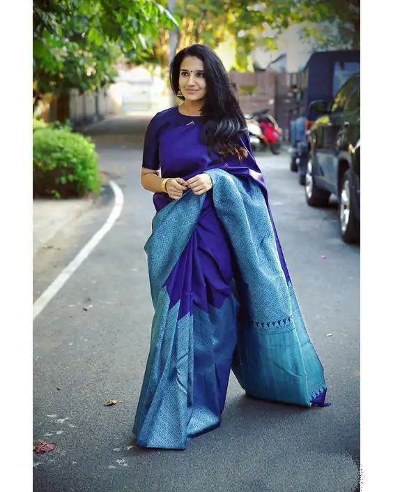 KP 2035 Blue Soft Lichi Silk Saree Perfect for Wedding, Party, Karwa Chauth, Pongal, Haldi . Available at ₹1399 only. Delivery 4-6 Working Days. | Sarees, Bollywood Sarees, Creative Sarees, Designer Sarees, Embroidered Sarees, Ethnic Saree, Modern Digital sarees, Party Wear Sarees