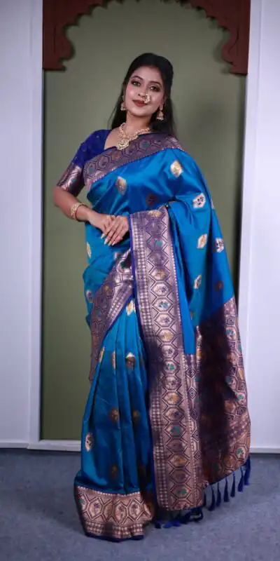 MB 22 Blue Soft Paithani silk Saree Perfect for Wedding, Party, Sangeet, Haldi, Housewarming – . Best Price ₹2449. Delivery 4-6 Working Days. Shop no | Sarees, Bollywood Sarees, Creative Sarees, Designer Sarees, Embroidered Sarees, Ethnic Saree, Modern Digital sarees, Party Wear Sarees