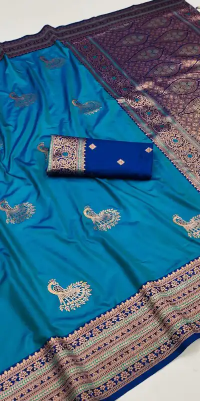 Blue Soft Silk Zari Lace Work Saree