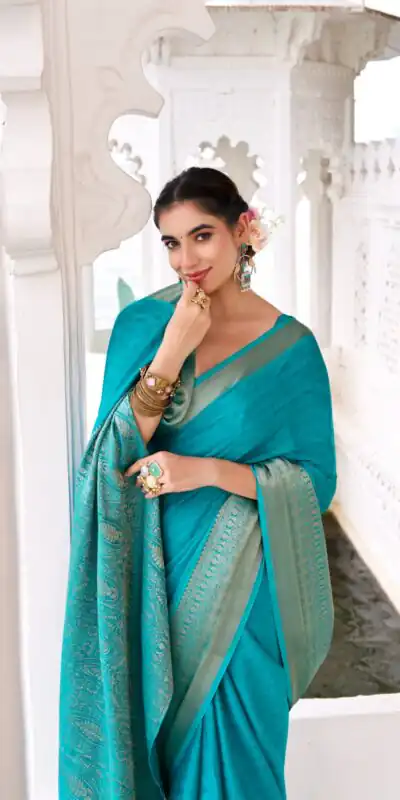 YNF 7902 Firozi Color Chinon Printed With Zari Weaving Work Saree With Zari Work. Best Price ₹1549. Delivery 4-6 Working Days. Shop now. | Sarees, Bollywood Sarees, Creative Sarees, Designer Sarees, Embroidered Sarees, Ethnic Saree, Modern Digital sarees, Party Wear Sarees