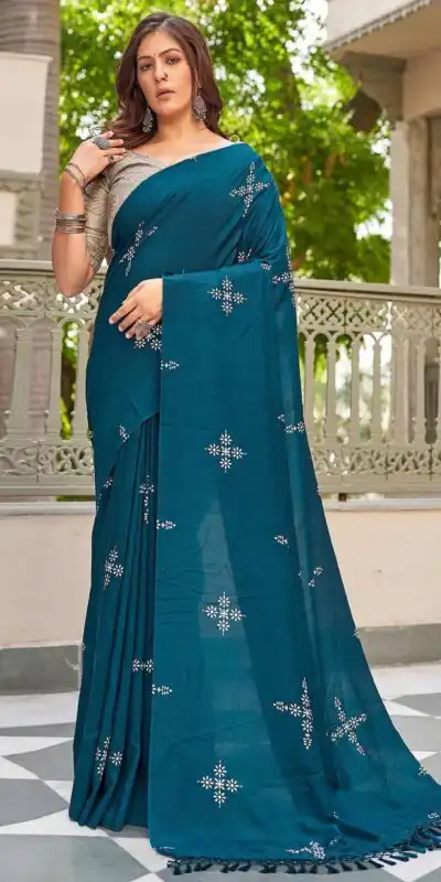 BT 1104 Firozi Natural silk with Thread Embroidery & Embroidery Work Saree . Now at just ₹1549. Delivery 4-6 Working Days. Shop now. | Sarees, Bollywood Sarees, Creative Sarees, Designer Sarees, Embroidered Sarees, Ethnic Saree, Modern Digital sarees, Party Wear Sarees