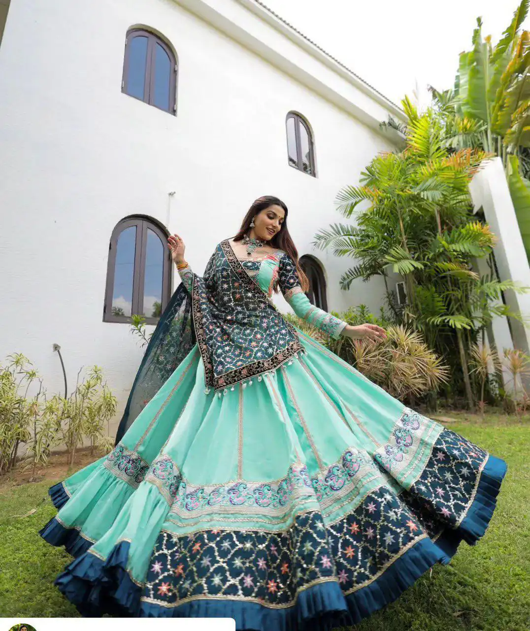 KF 1597 Firozi Silk with Cowrie Work & Embroidery Work Lehenga Choli . Grab it for ₹2599. Delivery 4-6 Working Days. Shop now. | Lehenga, Bollywood Lehenga, Creative Lehenga, Designer Lehenga, Embroidered Lehenga, Party Wear Lehenga