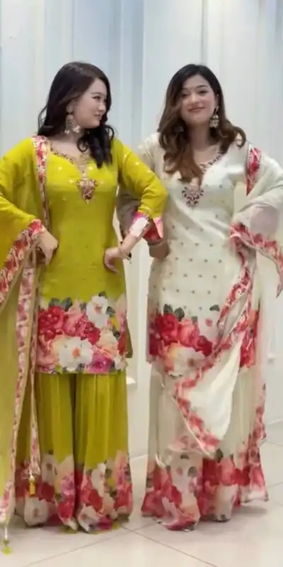 SRK 5301 Green Heavy Faux Georgette With 5mm Embroidery Sequence Work With Digital print Full Sleeve Salwar Suit Wedding, Party, 4-6 Working Days At 1999 | Jump Suits, Salwar suit, Designer Suits, Casual Suits, Creative suits, Palazzo Suits, Party Wear Suits, Patiala Suits, Straight Suits