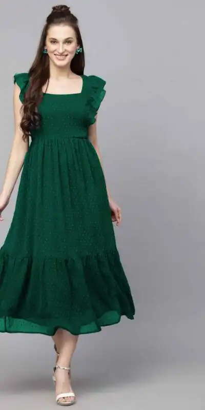 Green Georgette Butti Gown