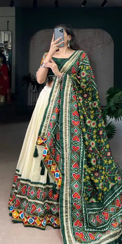 LNB 1735 Green in Tasar Silk Mirror Work & Gamthi Work Lehenga Choli . Get it for ₹2999. Delivery 4-6 Working Days. Shop now. | Lehenga, Bollywood Lehenga, Creative Lehenga, Designer Lehenga, Embroidered Lehenga, Party Wear Lehenga