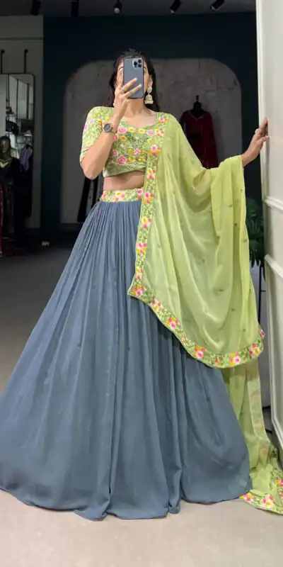 LNB 1402 Grey Georgette Sequins Work & Embroidery Work Lehenga Choli in . Introductory Price ₹2399. Delivery 4-6 Working Days. Shop now. | Lehenga, Bollywood Lehenga, Creative Lehenga, Designer Lehenga, Embroidered Lehenga, Party Wear Lehenga